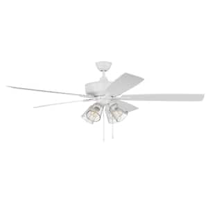 Super Pro-104 60 in. Indoor Dual Mount White Ceiling Fan with 4-Light Clear Glass LED Light Kit