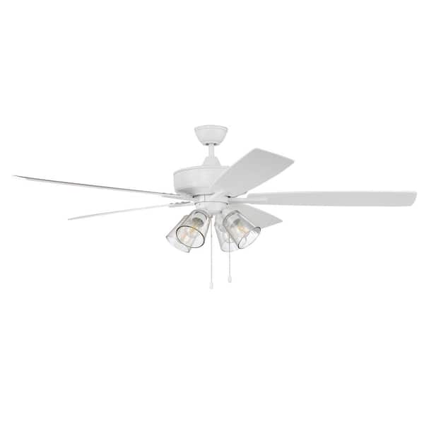 CRAFTMADE Super Pro-104 60 in. Indoor Dual Mount White Ceiling Fan with 4-Light Clear Glass LED Light Kit