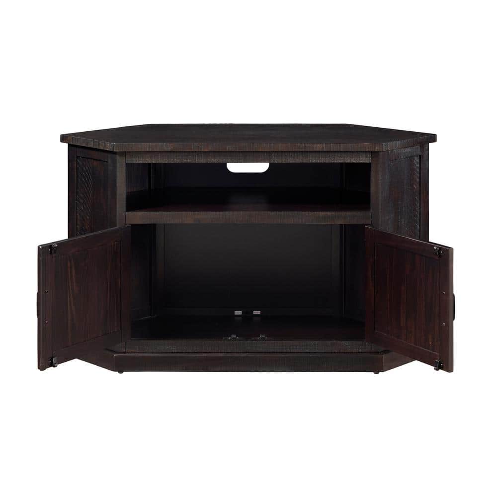 Espresso Rustic Solid Pine Corner TV Stand with Cabinet
