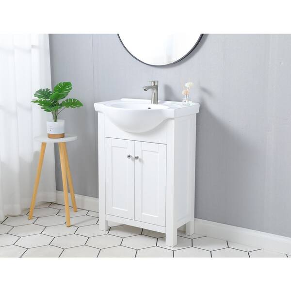 24 in. W x 17 in. D x 33 in. H Modern Bathroom Vanity in White with White Ceramic Sink Top