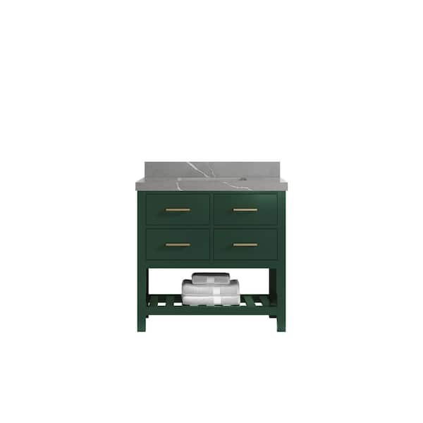 Willow Collections Parker 36 in. W x 22 in. D x 36 in. H Center Sink Bath Vanity in Lafayette Green with 2 in. Piatra Quartz Top