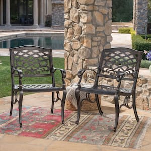 Copper Lattice-Back Cast Aluminum Outdoor Dining Chair (2-Pack)