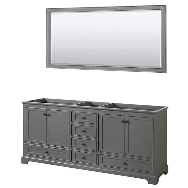 Wyndham Collection Deborah 79 in. W x 21.63 in. D x 34.25 in. H Double Bath Vanity Cabinet without Top in Dark Gray with 70 in. Mirror