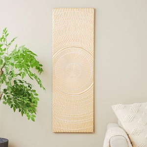 16 in. x 48 in. Wood Gold Handmade Intricately Carved Radial Geometric Wall Decor