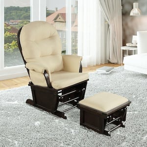Beige Baby Nursery Relax Rocker Rocking Chair Glider and Ottoman Set with Cushion