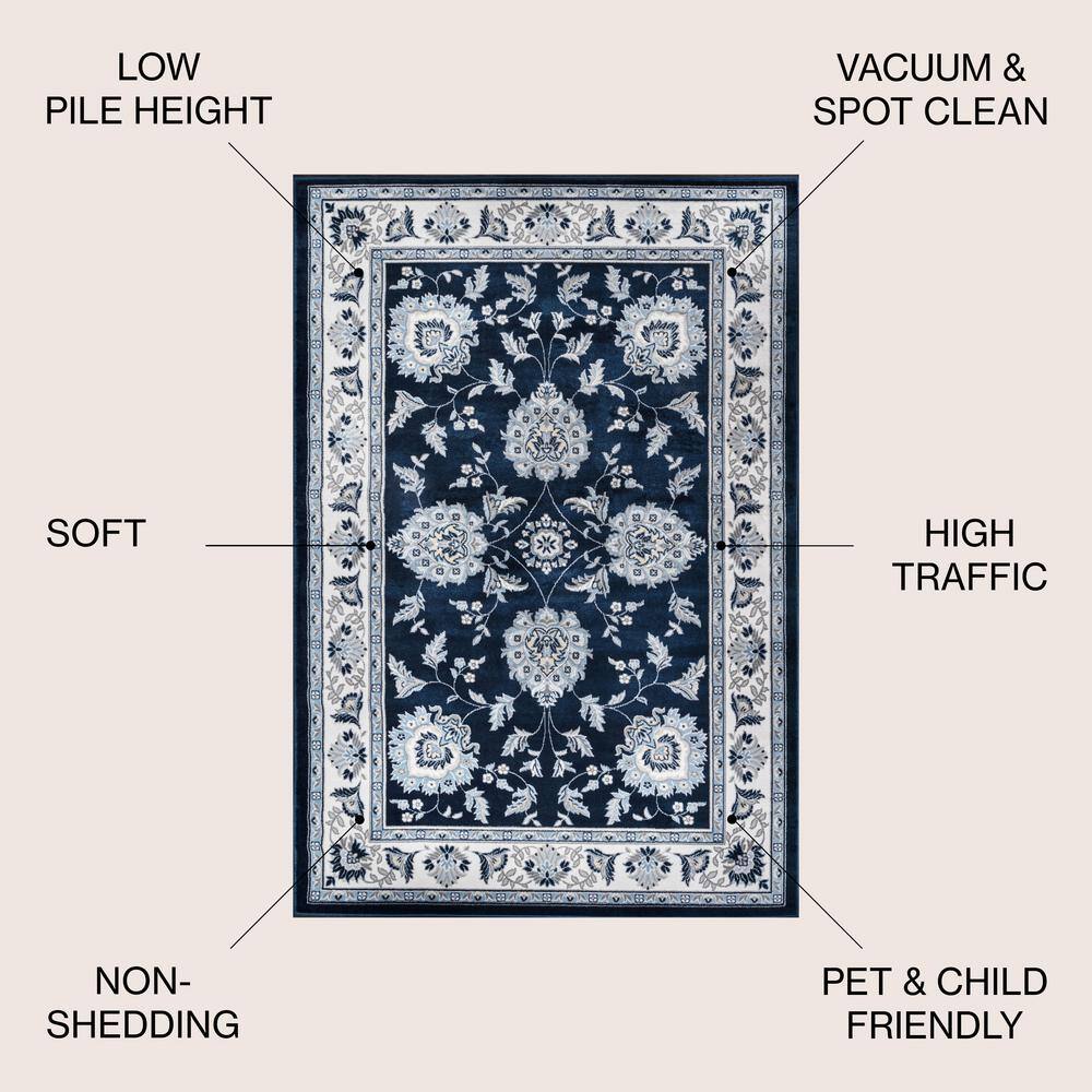 Elegant Navy/Ivory Synthetic Reversible Area Rug 3x5 Feet