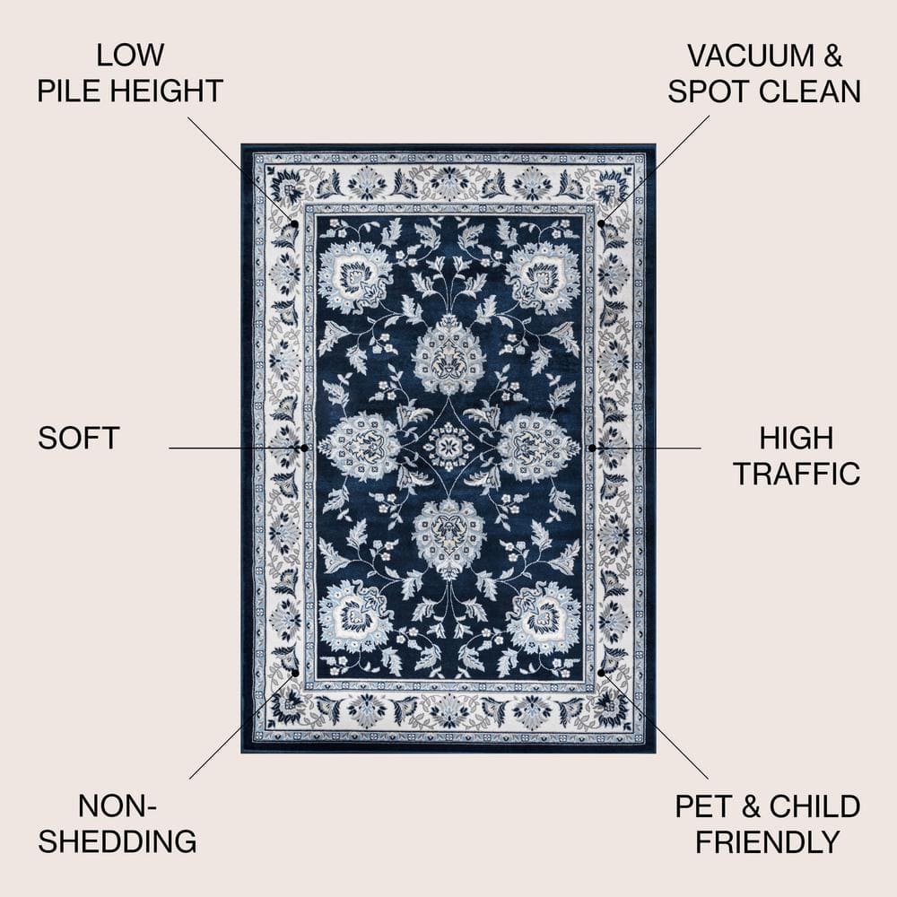 Navy and Ivory Rectangular Synthetic 4' x 6' Area Rug