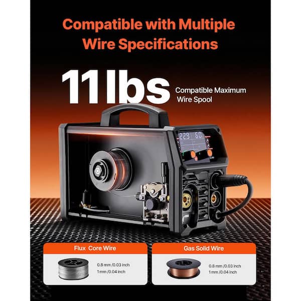 Mophorn Saldatrice MIG Pro, Saldatrice MIG Pulsata Da 250 Amp. Saldatrice Sinergica 5 In 1 Con Tecnologia Inverter IGBT E Schermo LCD. Saldatura MIG Pulsata/MIG A Gas/MIG A Filo Continuo/Stick