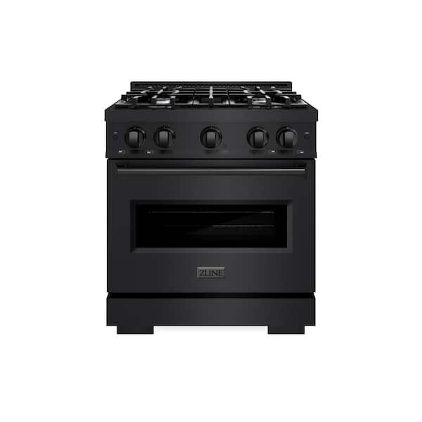 ZLINE Kitchen and Bath Classic 30 in. 4-Burner Dual Fuel Range with Convection Oven in Black Stainless Steel