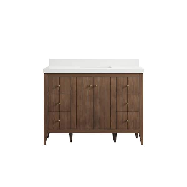 Willow Collections Atlanta Teak 48 in. W x 22 in. D x 36 in. H Single Sink Bath Vanity in Dark Natural with 2 in. White qt. Top
