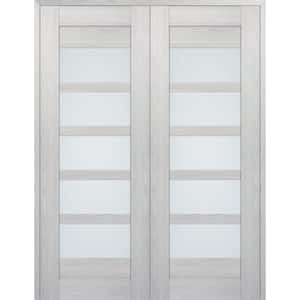 07-07 64 in. W. x 84 in. Both Active 5-Lite Frosted Glass Ribeira Ash Wood Composite Double Prehung Interior Door