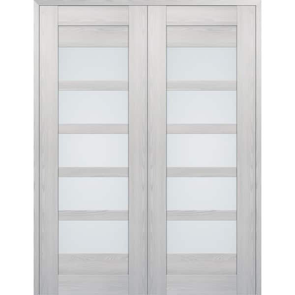 07-07 64 in. W. x 84 in. Both Active 5-Lite Frosted Glass Ribeira Ash Wood Composite Double Prehung Interior Door