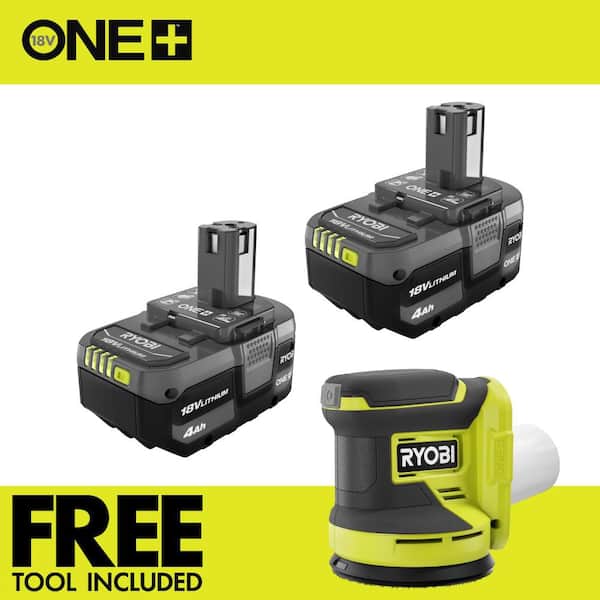 ONE+ 18V Lithium-Ion 4.0 Ah Battery (2-Pack) with FREE 18V ONE+ Cordless 5 in. Random Orbit Sander