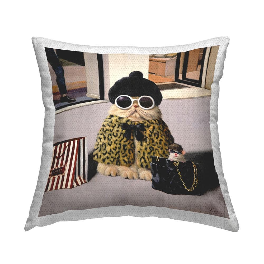 Sassy Glam Cat Designer Fashion Couture Handbag Brown Square Outdoor Throw Pillow price history on PriceWatchPro