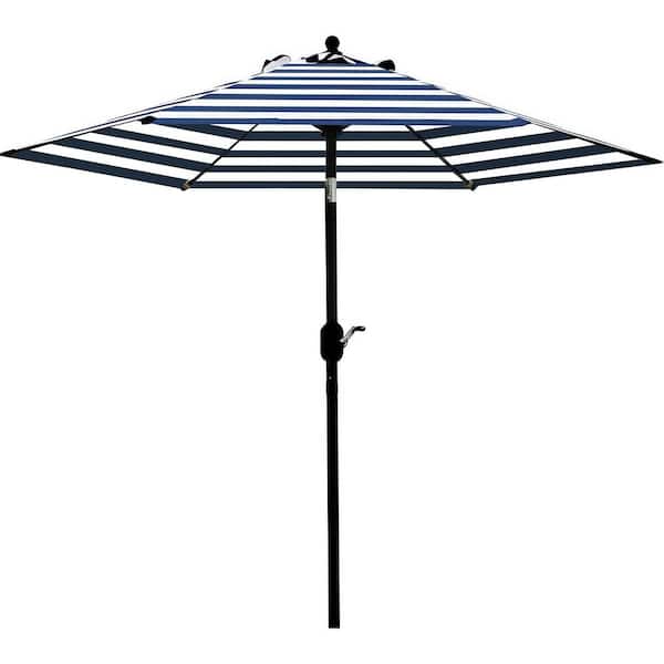 7.5 ft. Patio Umbrella in Blue Stripes, Outdoor Table Umbrella with Crank Lift and Push Button Tilt, for Garden Backyard