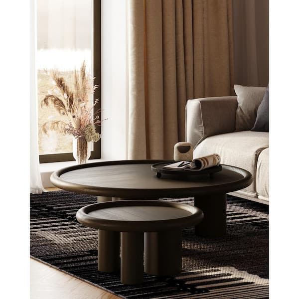 Strauss Contemporary 44 in. Brown Round Wood Coffee Table