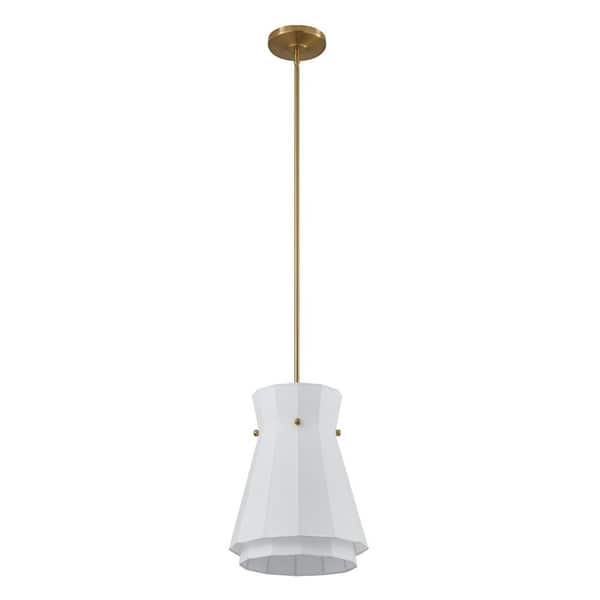 Bryony 12-inch 1-light Brushed Gold Convertible Pendant with White Synthetic Silk Shade
