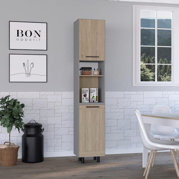 Hasselt Kitchen Pantry, Double Door, Six Shelves -Light Pine