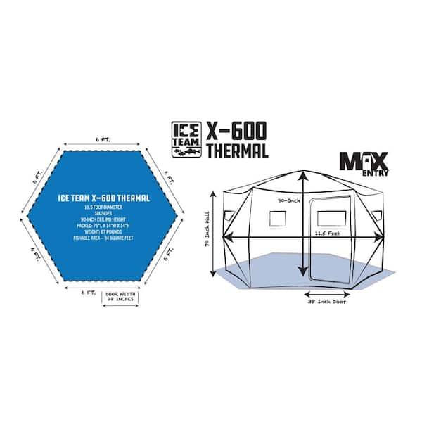 Clam X-600 Thermal Ice Team 6-Sided Hub Ice Shelter 17484 - The