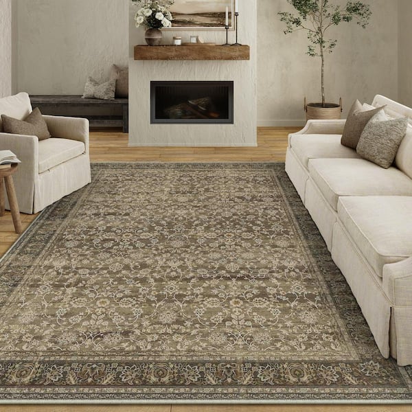 Secret Garden Brown Vintage 8 ft. x 10 ft. Distressed All Over Design Area Rug