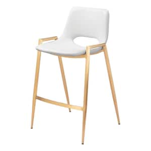 35.60 in. H White Counter Height Metal Bar Stool with Faux Leather Seat (Set of 2)
