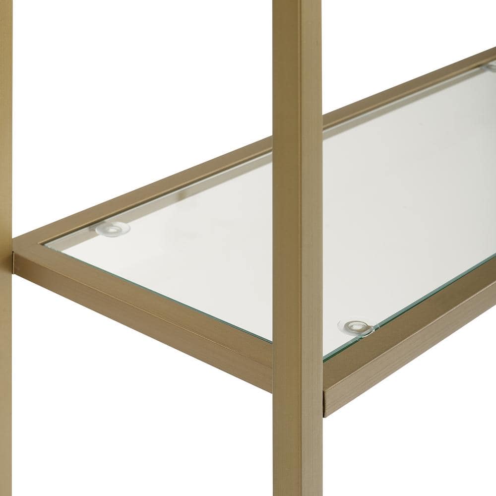Soft Gold Pagoda-Inspired Over-the-Toilet Storage with Tempered Glass Shelves