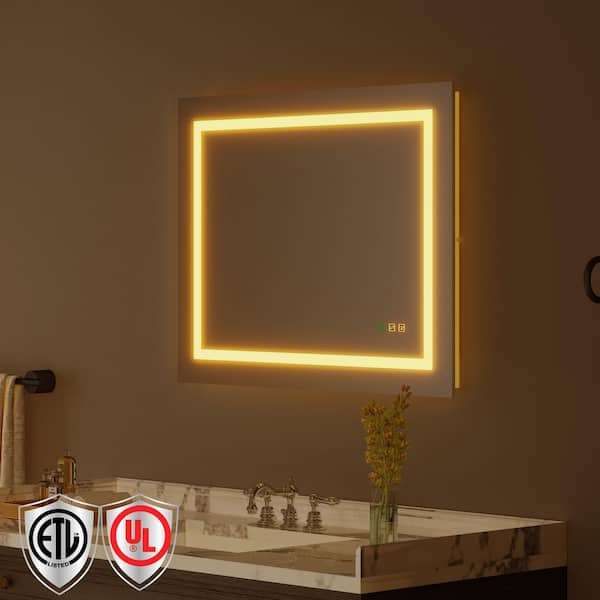 ORGANNICE 28 in. W x 36 in. H Rectangular Frameless LED Light Anti-Fog Wall Mount Bathroom Vanity Mirror Super Bright