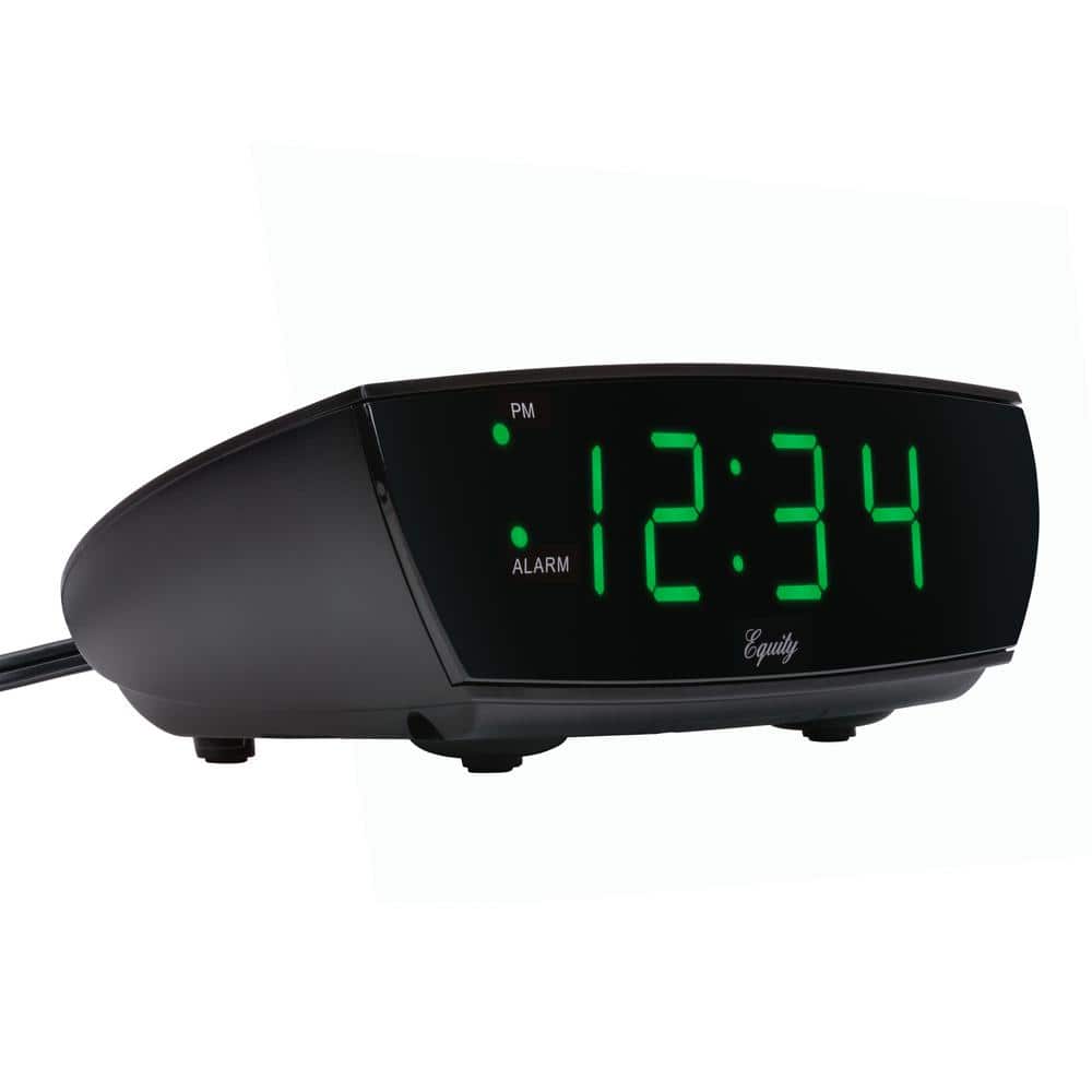 Equity Black Plastic Digital Alarm Clock with Green LED Display