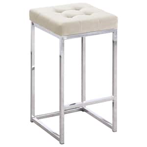 Jersey 26.5 in. H Cream Velvet Counter Height Stool in Silver (Set of 2)