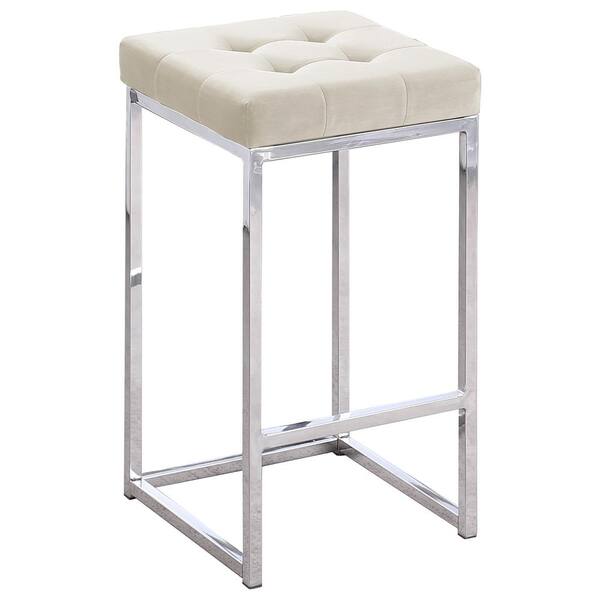 Best Master Furniture Jersey 26.5 in. H Cream Velvet Counter Height Stool in Silver (Set of 2)