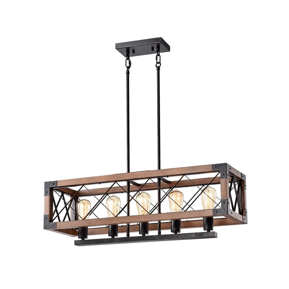 Patricia 5Light Antique Black Rectangular Metal and Natural Wood Chandelier price history on PriceWatchPro