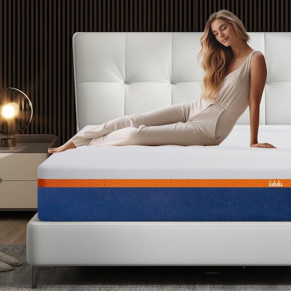 Yangming Luxury Blue White King Medium Firm Hybird Gel Memory Foam Mattress 12 in. Bed-in-a-Box