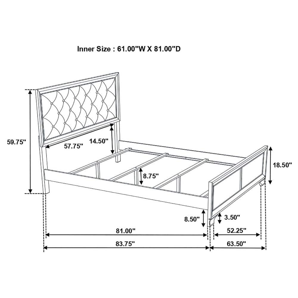 Silver Faux Leather Queen Upholstered Bed with Tufted Headboard