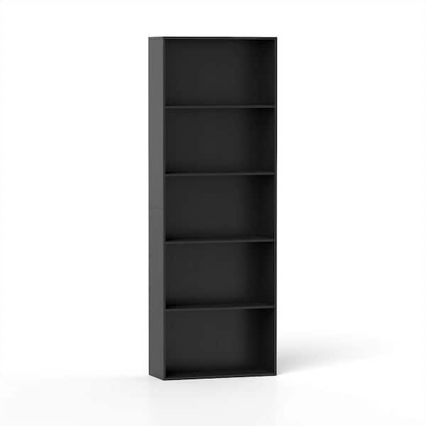 Costway 67 in. Black MDF 5-Shelfves Standard Bookcase with Storage