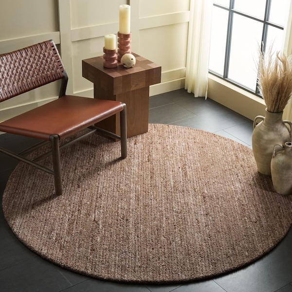 Earthly 6 ft. x 6 ft. Round Brown Flecked Solid Area Rug