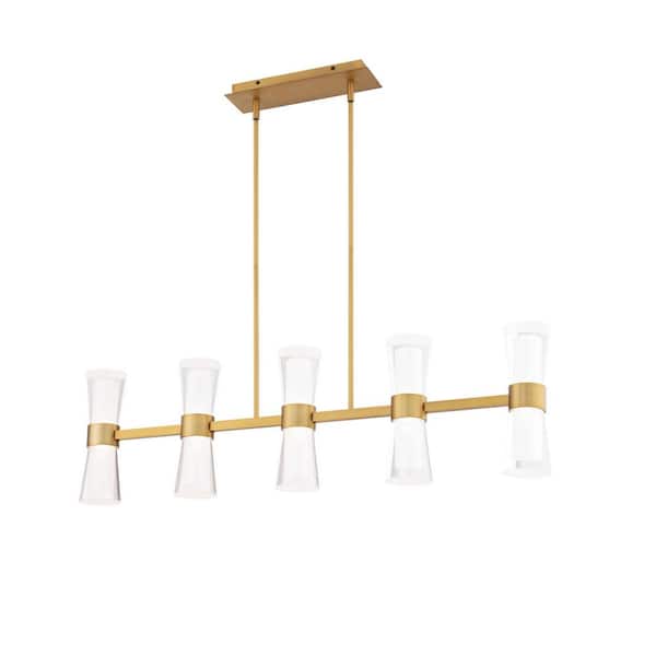 Hourglass 36 in. 5-Light Aged Brass Integrated LED Pendant Light Selectable 4CCT 2700K-3000K-3500K-4000K