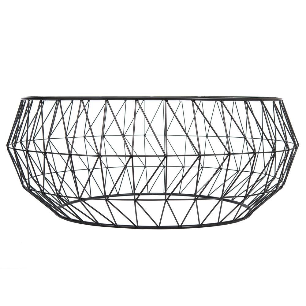 Malibu Modern 35" Round Coffee Table with Black Metal and Glass Top