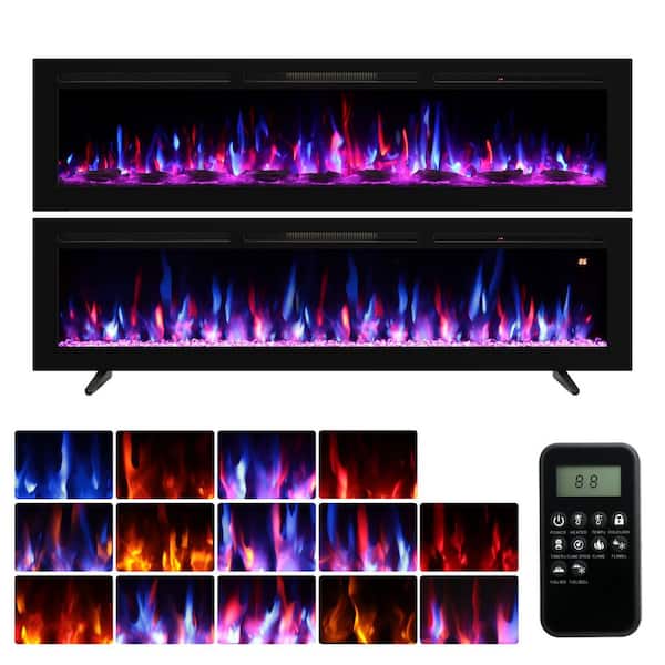 70 in. Electric Fireplace Insert /Fresstanding/Wall-Mounted, 750/1500W, 1-9H Timer, 14 Flame Colors, Remote Control