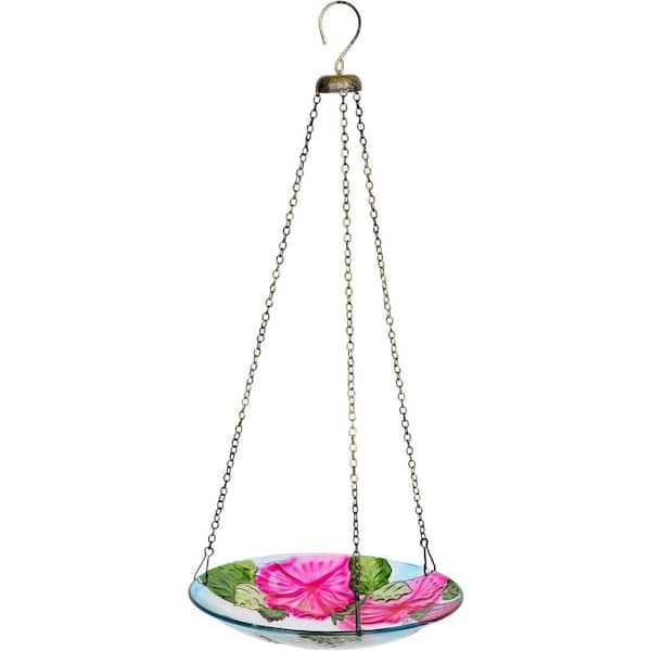 23 in. H x 10 in. Dia Multi-Color Glass Birdbath with Chain