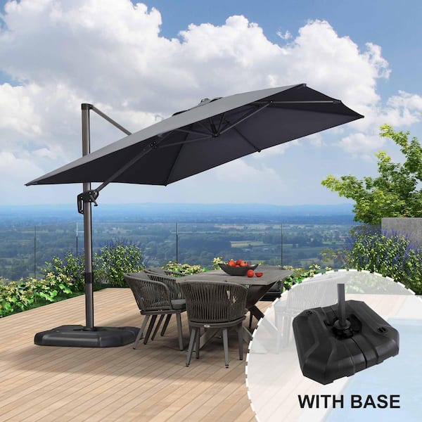 PURPLE LEAF 9 ft. x 11.5 ft. Aluminum Outdoor Patio Cantilever Umbrella Offset 360° Rotation Umbrella with Base, Gray