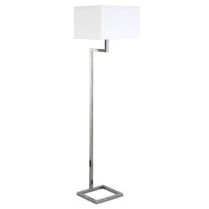 64 in. Silver 1 1-Way (On/Off) Standard Floor Lamp for Living Room with Cotton Rectangular Shade