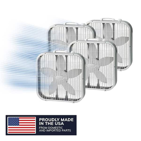 20 in. 3 Speed Air Circulating Box Fan for Home in White with Save Smart Technology, 1820 CFM and Carry Handle 4 PK