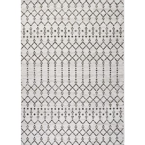 Ourika Moroccan Geometric Textured Weave Cream/Black 3 ft. x 5 ft. Indoor/Outdoor Area Rug