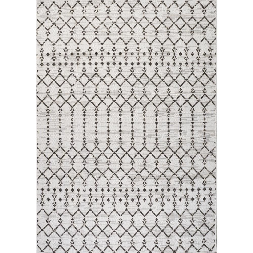 Boho-Chic Moroccan Tribal Geometric Black & Gray 9' x 12' Outdoor Rug
