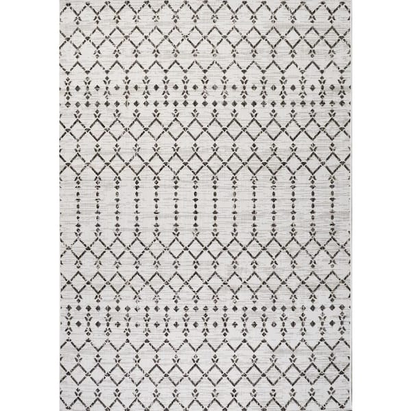 Ourika Moroccan Geometric Textured Weave Cream/Black 4 ft. x 6 ft. Indoor/Outdoor Area Rug