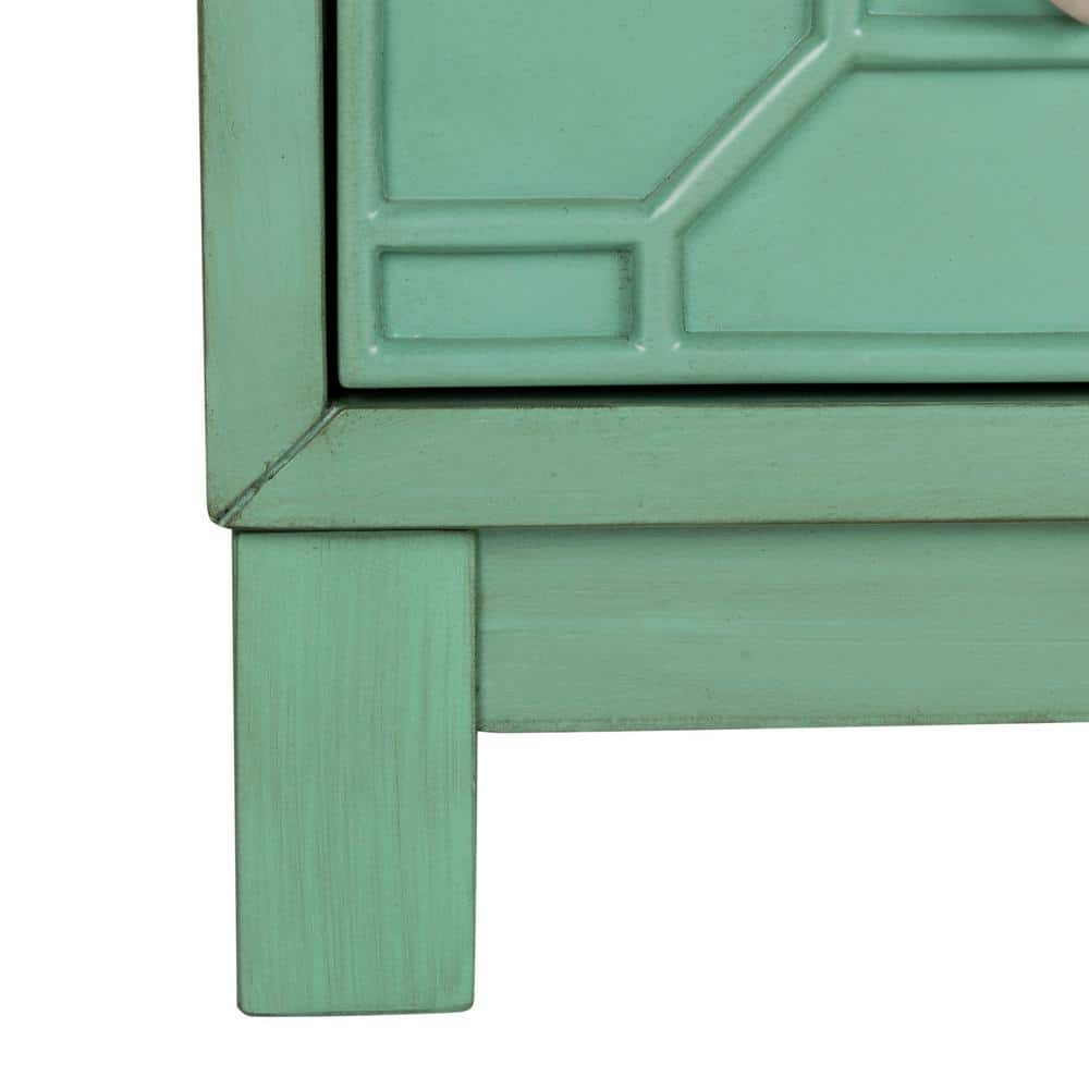 Transitional Turquoise Solid Rubberwood 3-Drawer Chest