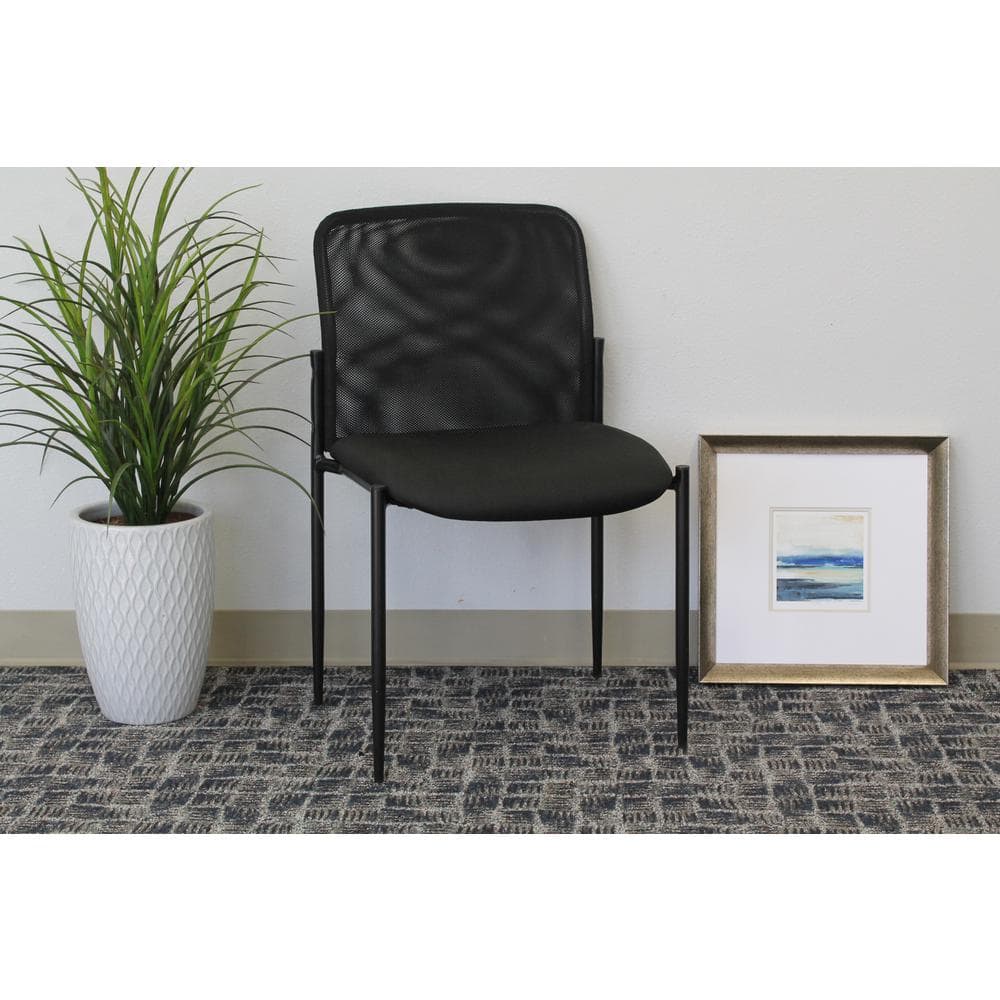 Black Mesh and Metal Stackable Guest Chair