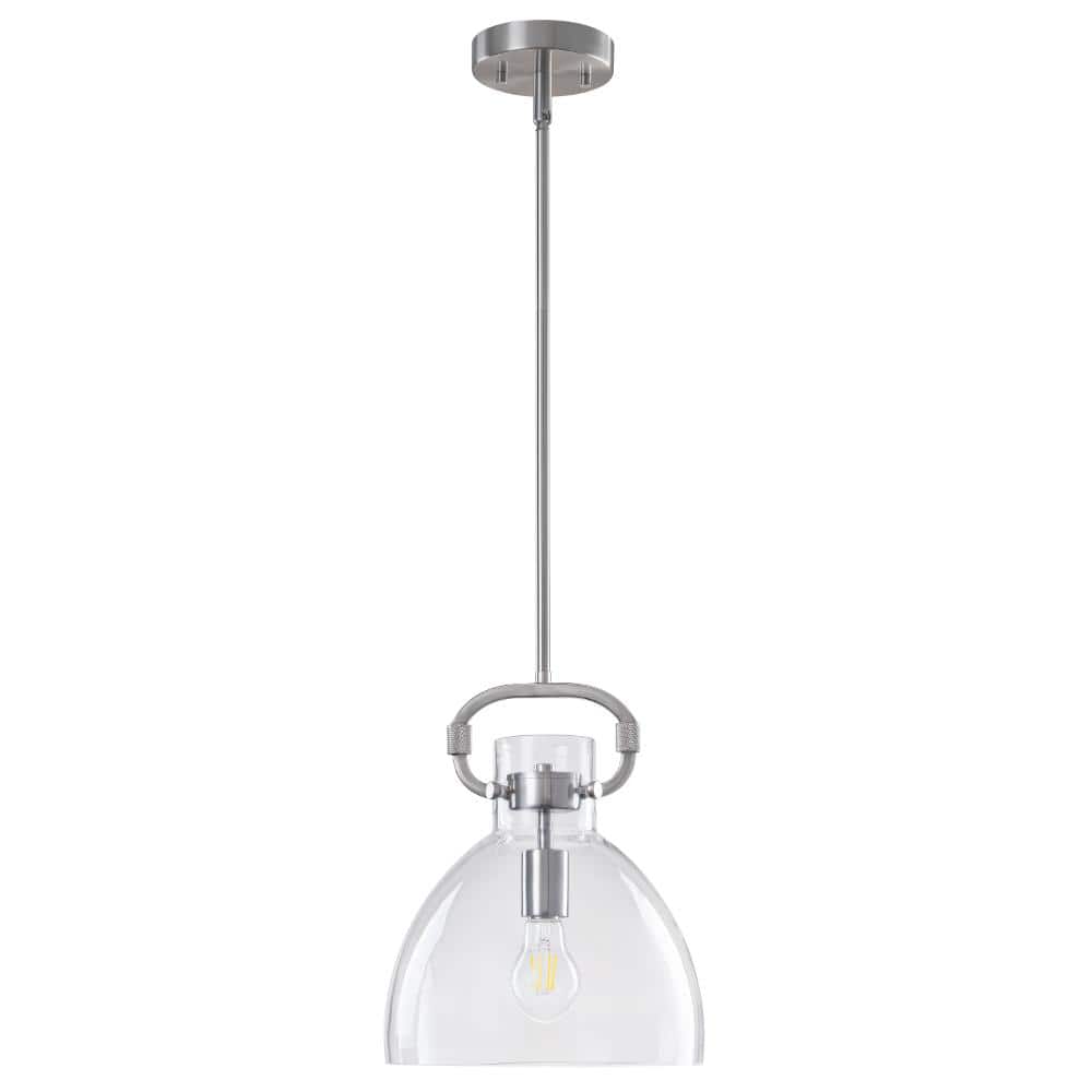 Arco Modern 1-Light Nickel Dome Pendant Light with Clear Glass Shade, 9.8 in. Bell Hanging Pendant Light price history on PriceWatchPro