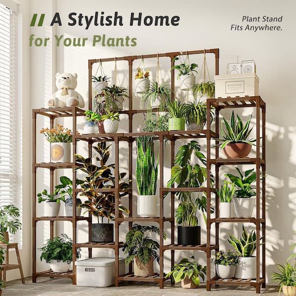 Heavy Duty 14-Tier Natural Brown Wood Rectangular Multi-Layer