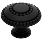Double Beaded 1-3/8 in. (35mm) Matte Black Round Cabinet Knob